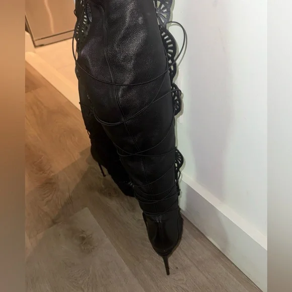 Alexandre Birman Black Lace Over-the-Knee Boots - Picture 3 of 4
